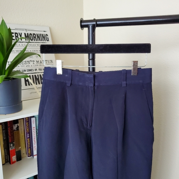 Philip Lim Navy Blue Silk Pleated Flat Front Cropped Pants - Picture 3 of 5